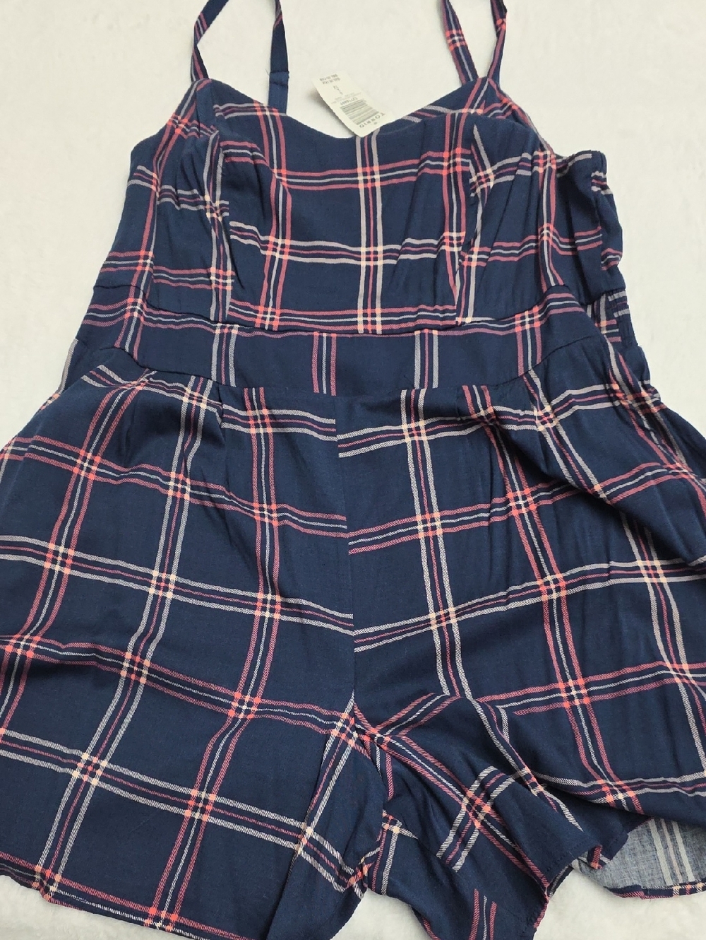 Torrid Blue Pink Plaid Shortalls Bib Overall Shorts Romper Size 10-12